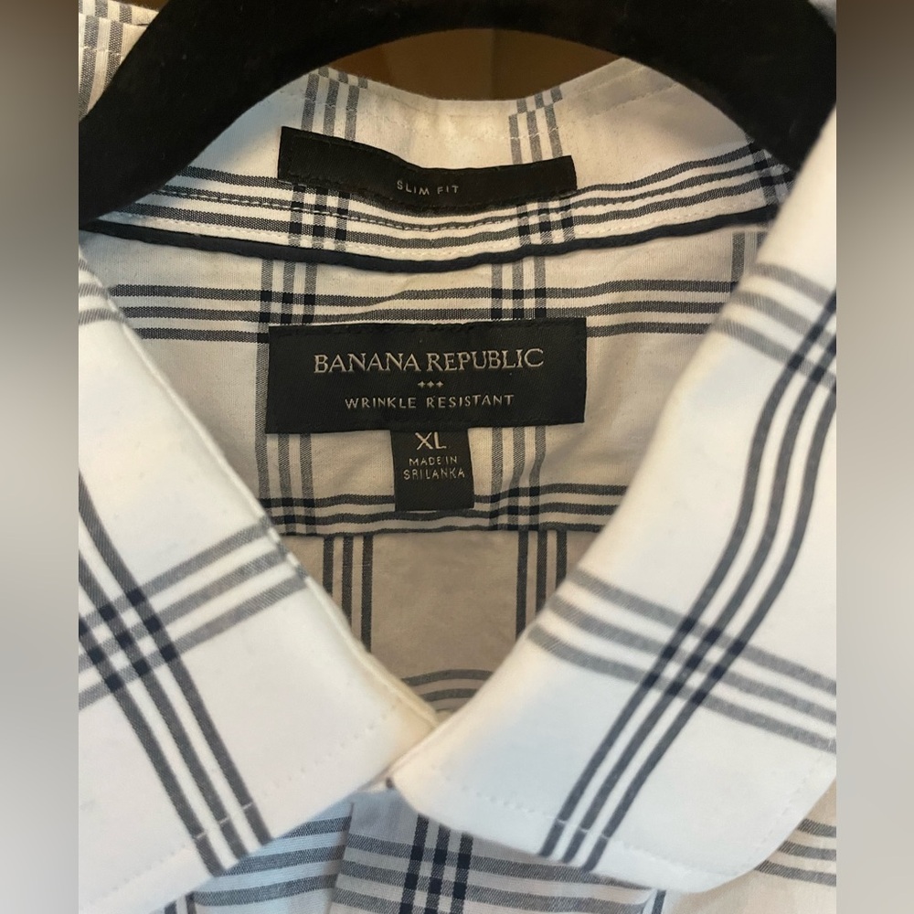 Banana Republic Slim Fit White and Black Plaid Button-Down Shirt Size XL - Picture 2 of 4